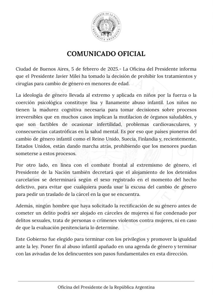 El Gobierno anunció cambios en la Ley de Identidad de Género: "Prohibimos la hormonización en menores"